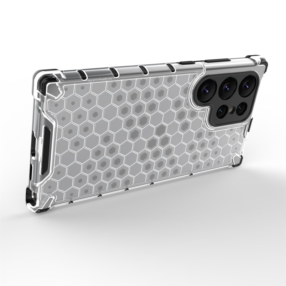 Samsung Galaxy S25 Ultra Hybrid Hülle Air Cushion Fallschutz   Bumper im Waben Design - Grau (Transparent)