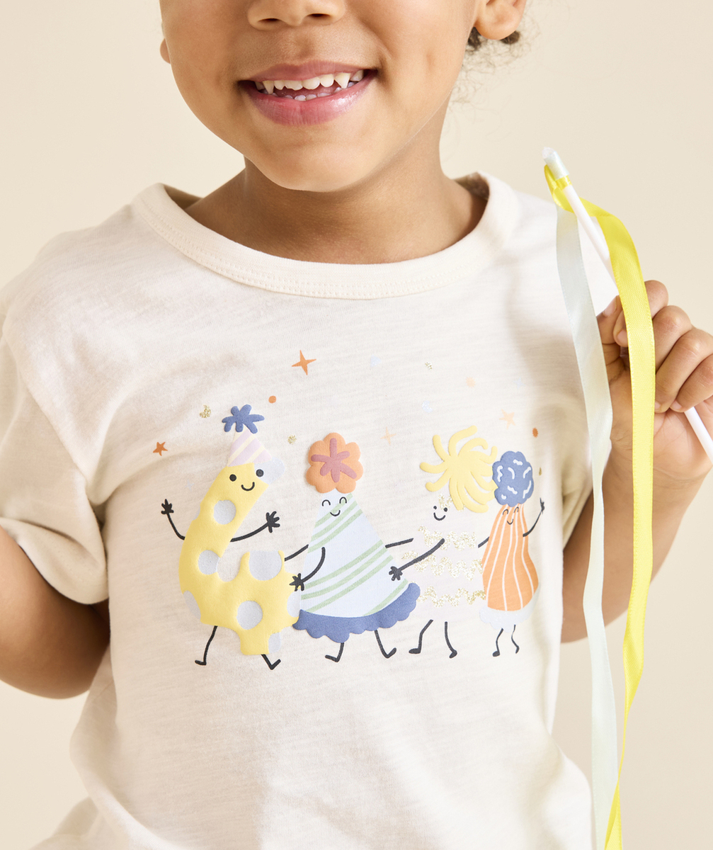 t-shirt en coton bio écru thème anniversaire TAO 4 ans
