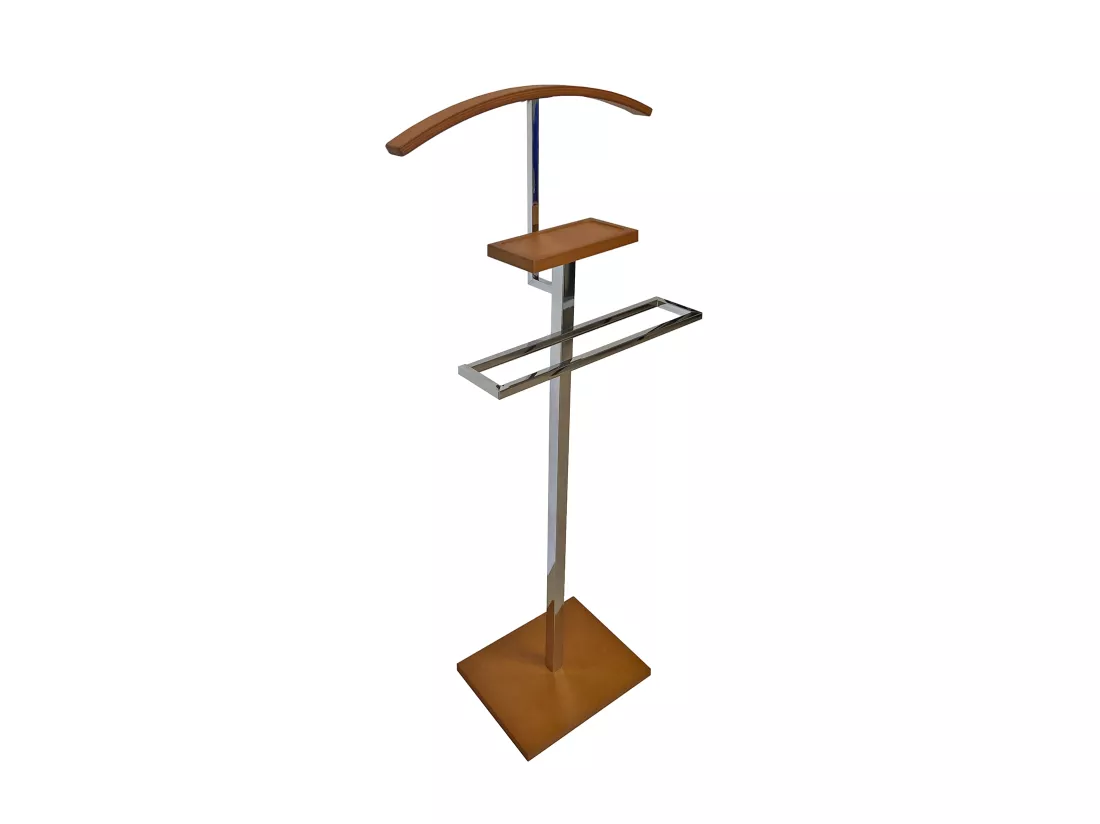 Valet de chambre - H110cm x L45cm x P20cm - métal chromé et bois coloris cerisier - Basic