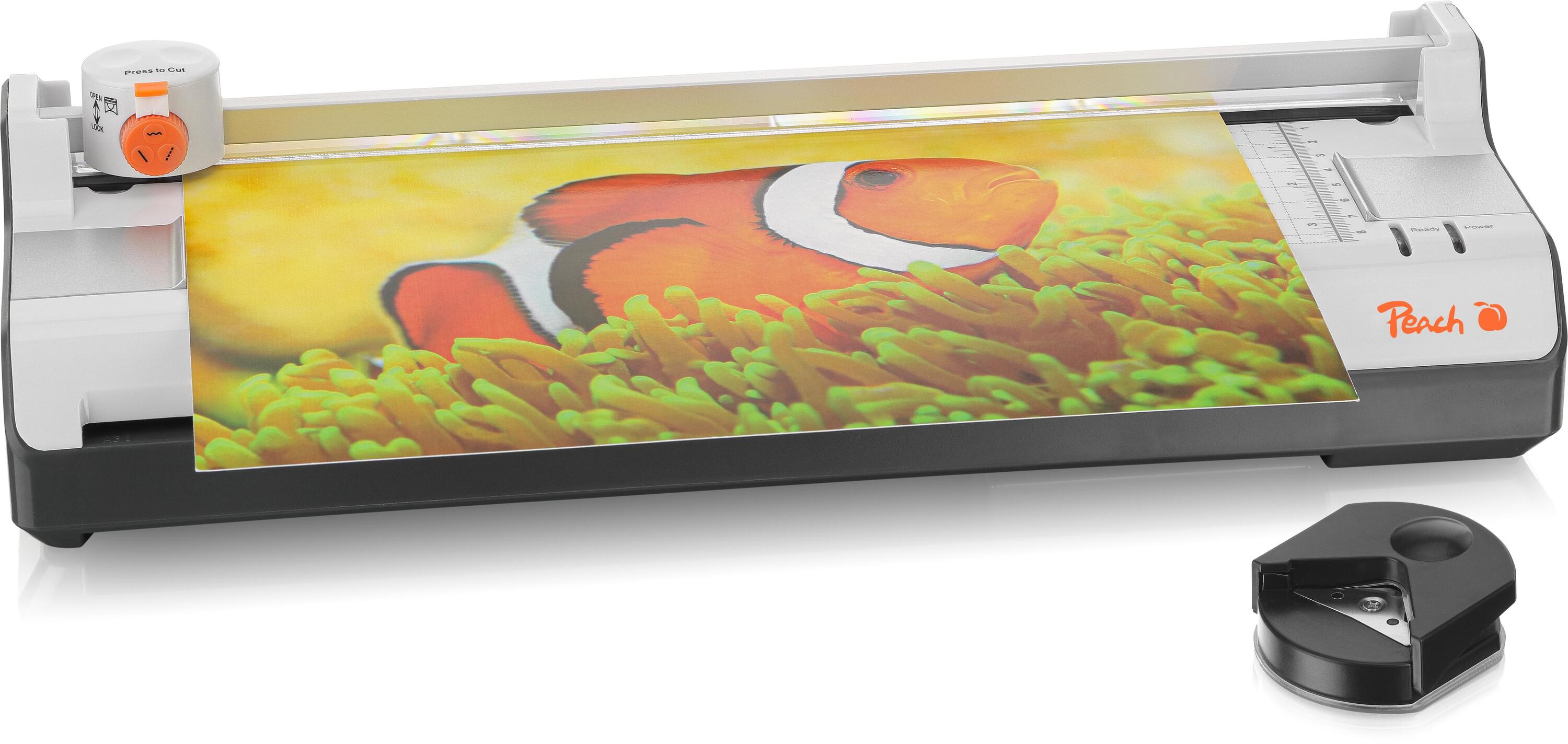 Peach 6 in 1 Laminiergerät A3 inkl. Eckenrunder, Trimmer, Laminierfolien | ABS | geeignet für alle handelsüblichen Folien bis 2x125 mic. | Heiß- & Kaltlaminiergerät | PBP450
