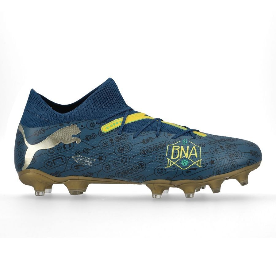 PUMA Future 7 Match FG/AG NJR BNA - Sailing Blue/Marine Blue/Jaune/Grassy Green/Doré ÉDITION LIMITÉE