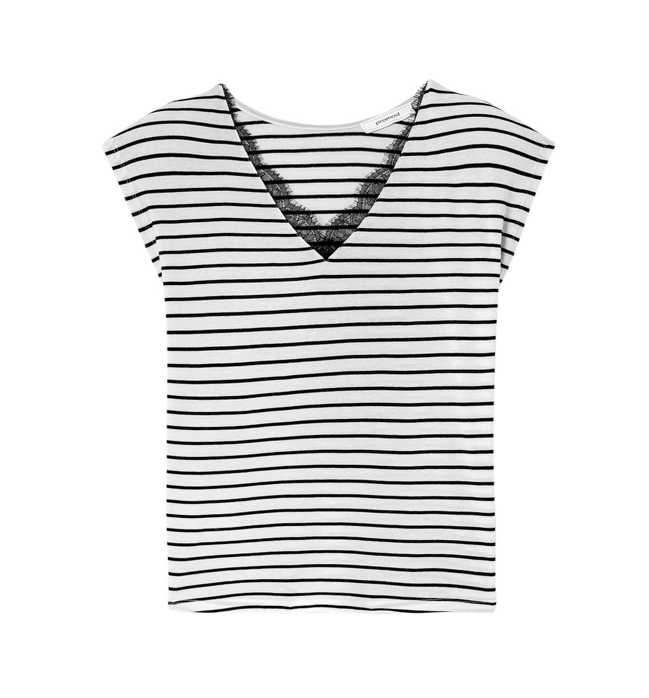 T-shirt rayé détail dentelle - Rayé Noir
