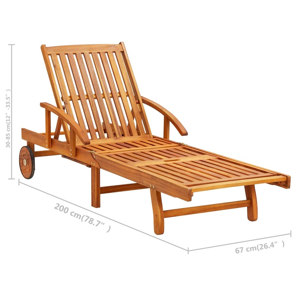 Transat chaise longue bain de soleil lit de jardin terrasse meuble d'extérieur avec table et coussin bois d'acacia