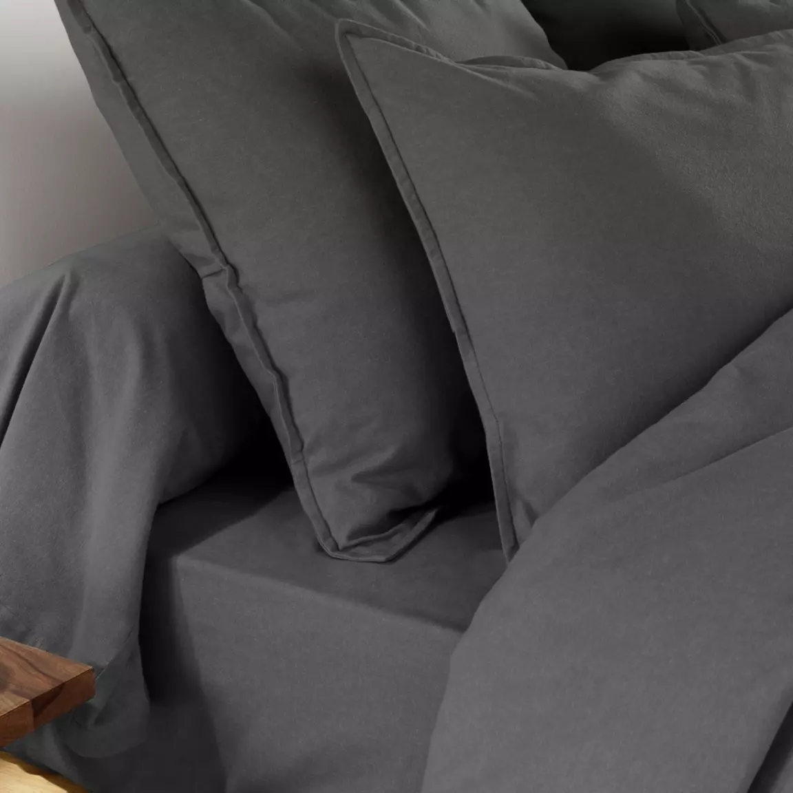 Taie de traversin flanelle de coton (L185 cm) Théa Gris anthracite