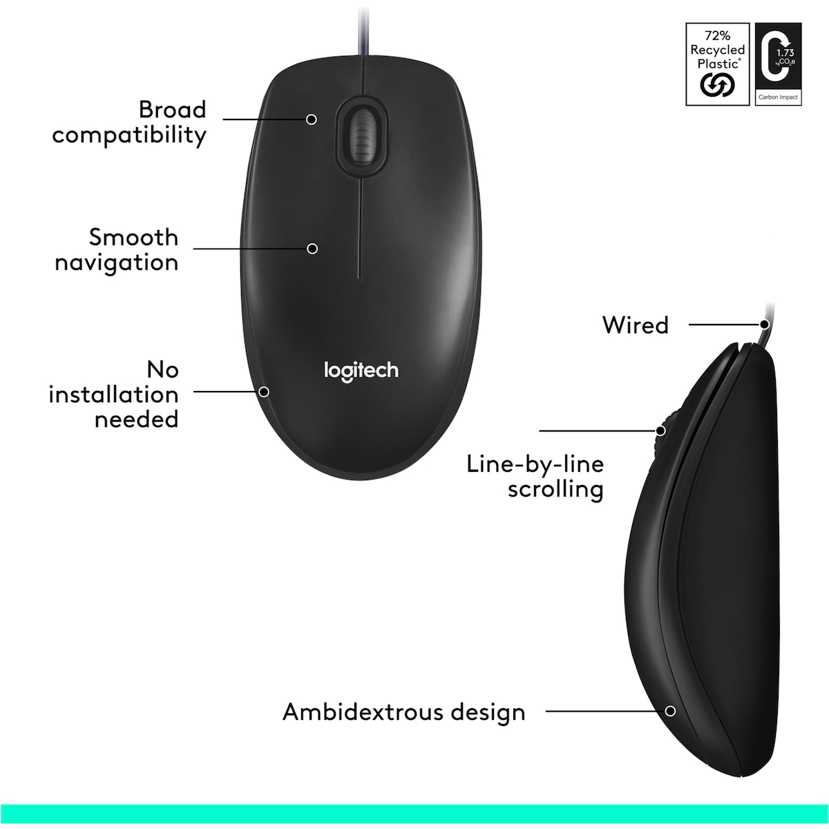 Logitech M100 kablet mus (sort)