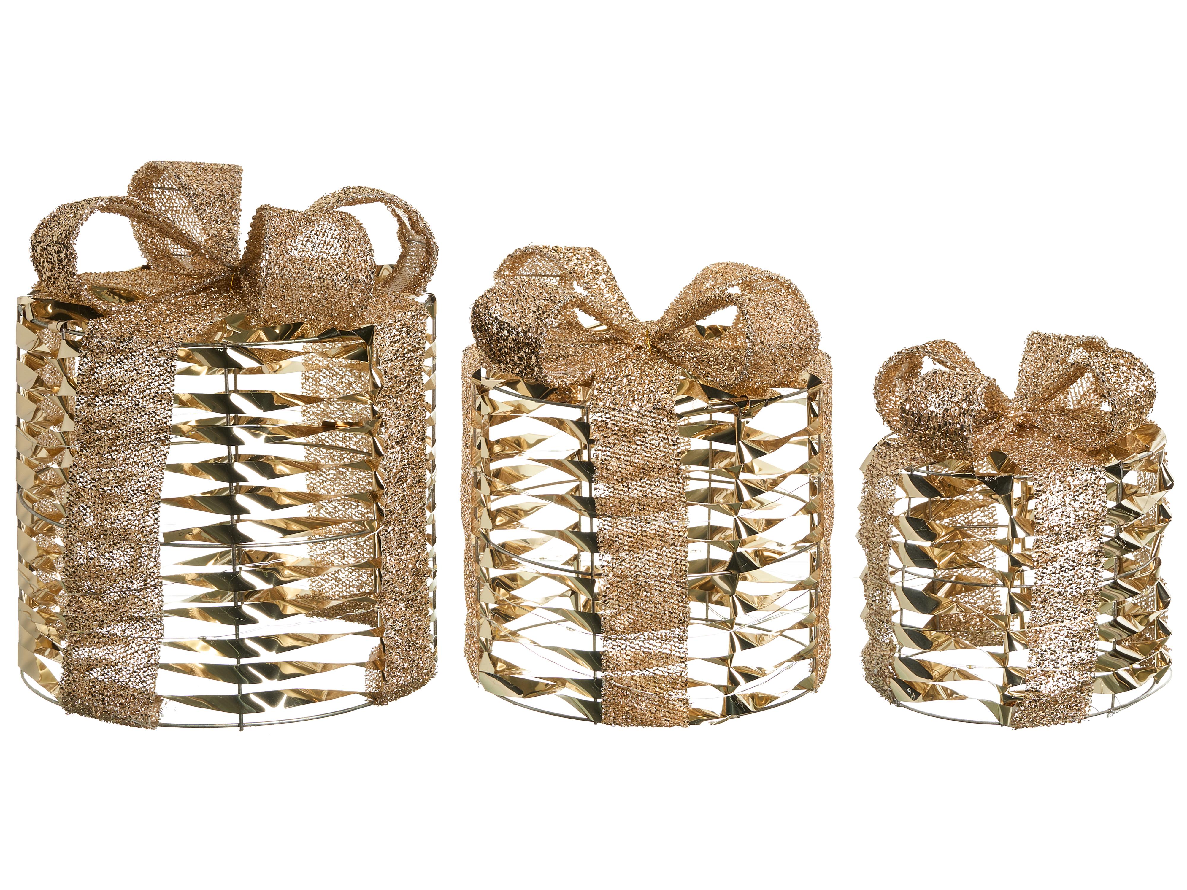 Set van 3 kerstdecoraties LED SLIVSO Kerstcadeaus 20/25/30 cm Goud