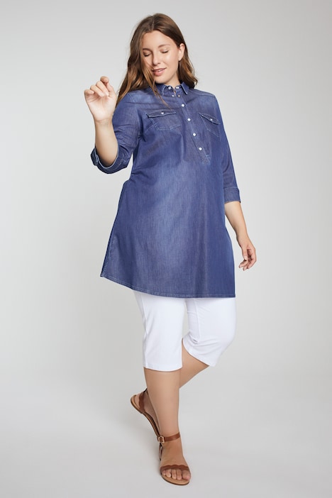 Bellieva-Longbluse, Hemdkragen, Taillenband, Langarm, GOTS