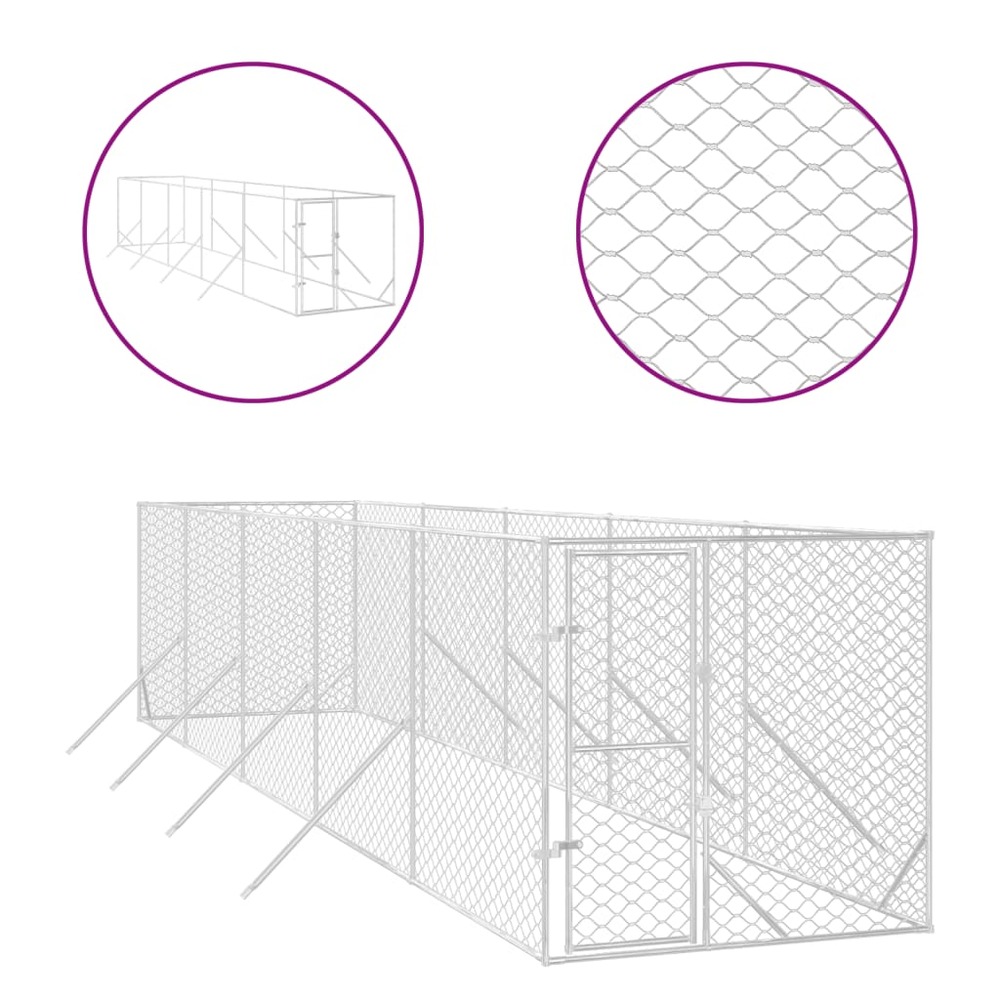 Chenil d'extérieur pour chiens argenté 2x10x2 m acier galvanisé