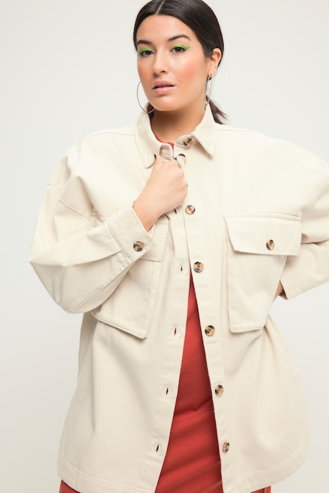 Hemdjacke, oversized, Hemdkragen, weiter Langarm