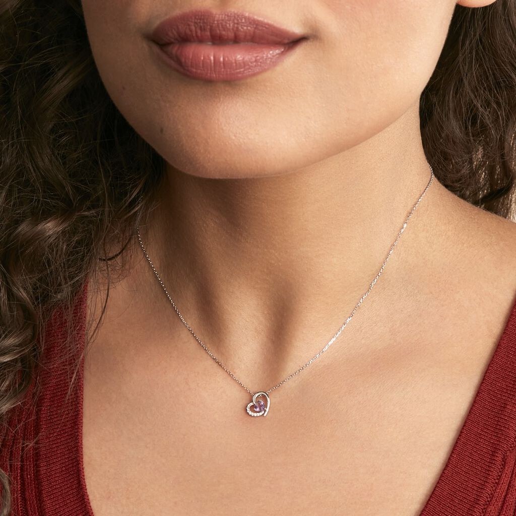 Collier Eliana Or Blanc Amethyste Et Oxyde De Zirconium