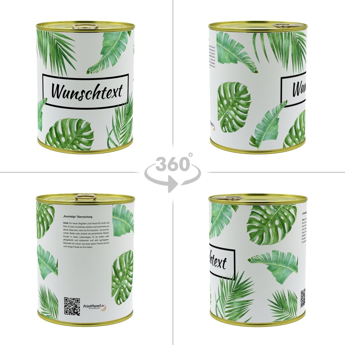 Personalisierte Geschenkdose - Teddybär (Motiv: Palmenblätter)