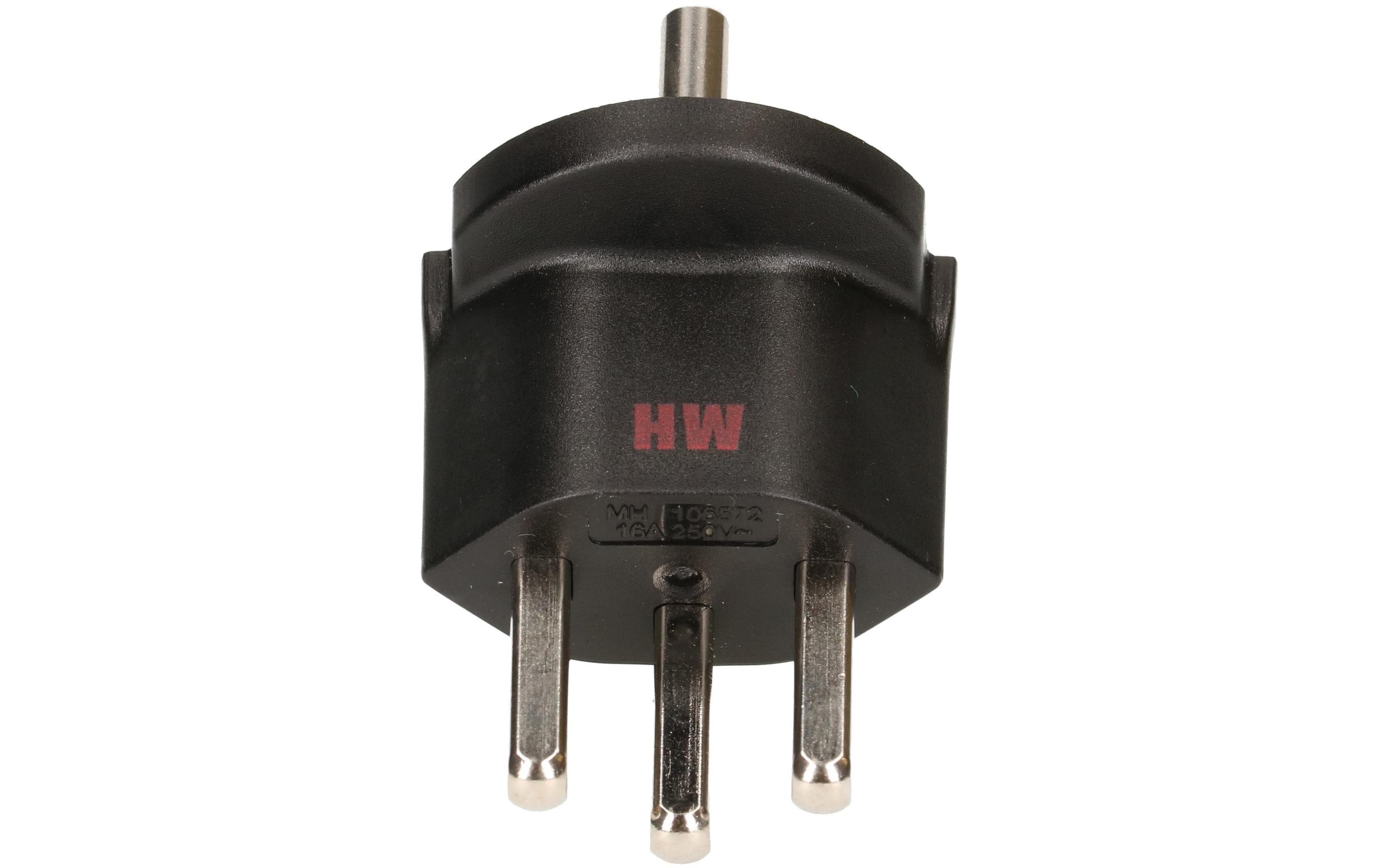 Fixadapter Schuko – Typ 23 SchwarzDeutsch Schuko auf Schweiz T23, 3-polig