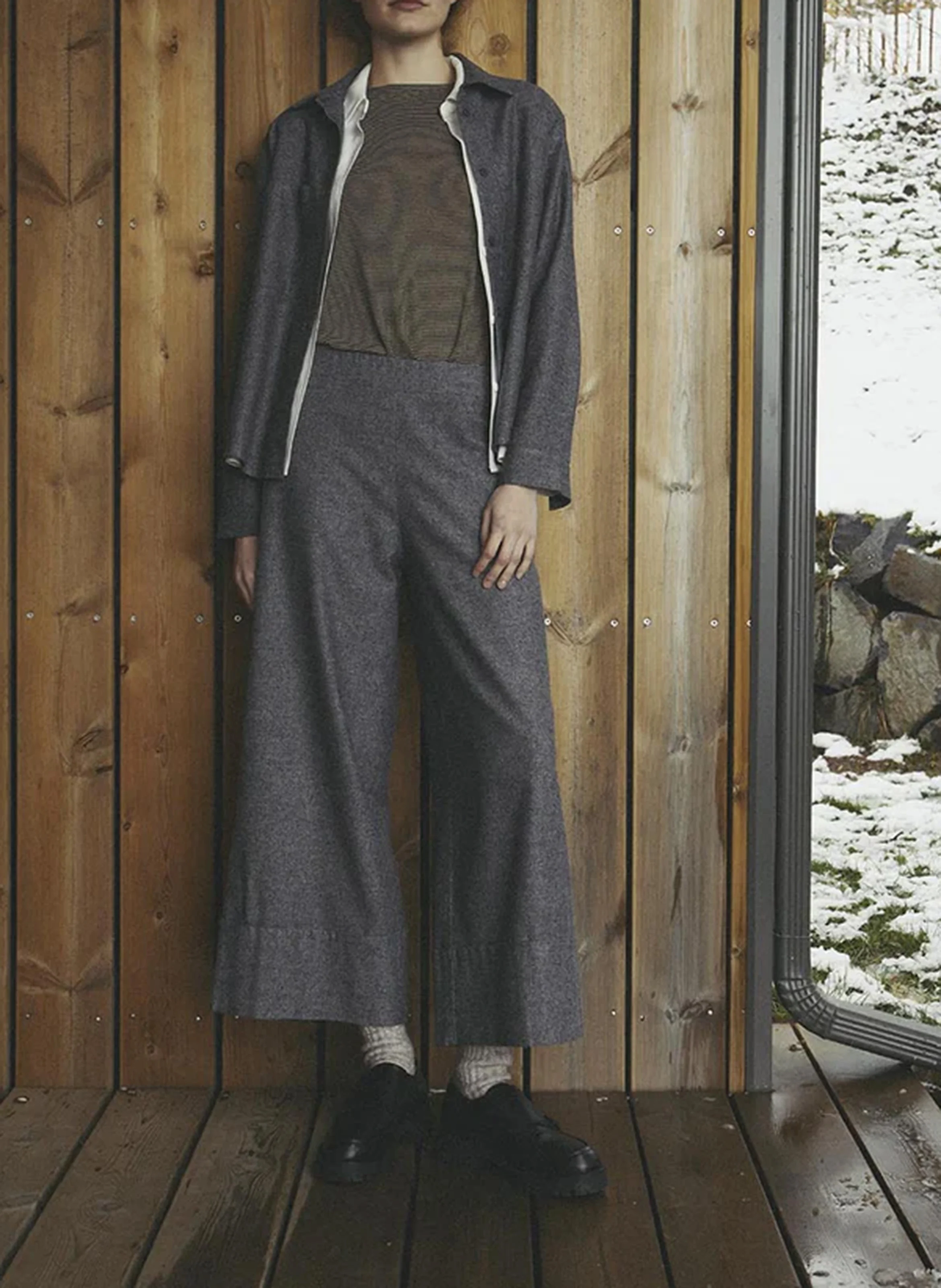 Pantalon large en coton mélangé | Gris
