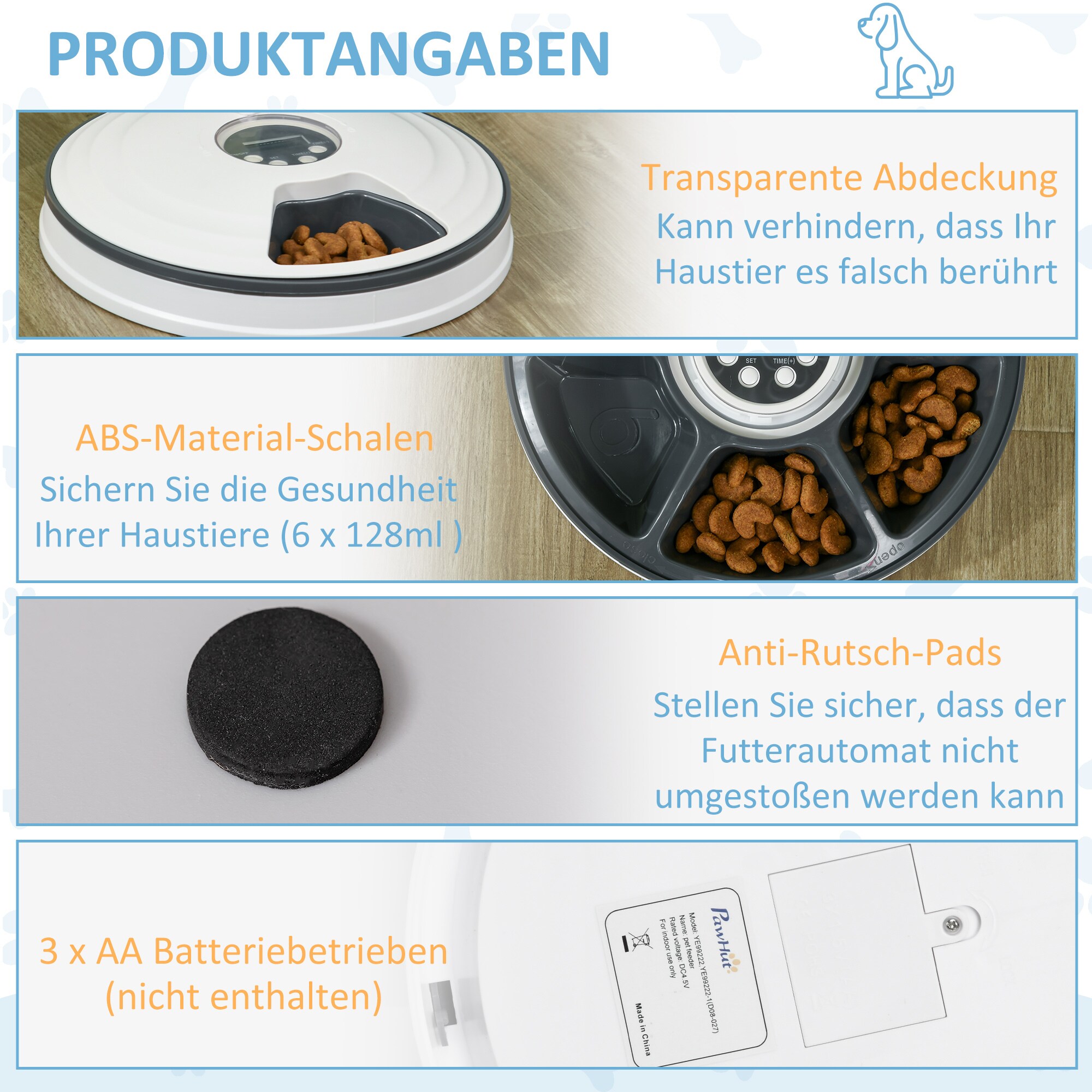 PawHut Futterautomat für Haustiere mit 6 Spenderschalen bunt Ø30,5 x 7,2H cm