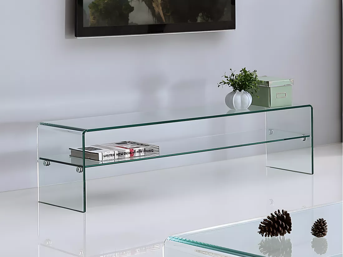 Ensemble Table basse + Meuble TV - Verre trempé - Séjour design STILEOS