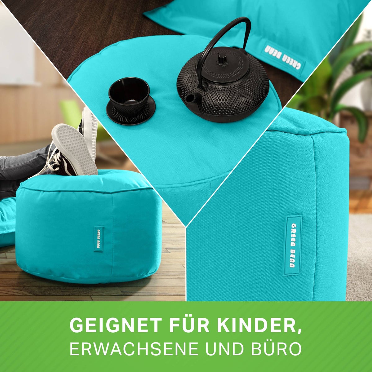Groene Bonen Zitzak Kruk 45x25cm met EPS-korrelvulling - Voetenbank Voetkussen Zitpoef voor Zitzakken - Vloerkussen voor Kinderen en Volwassenen - Voetsteun Zitkussen Zitkruk Turquoise