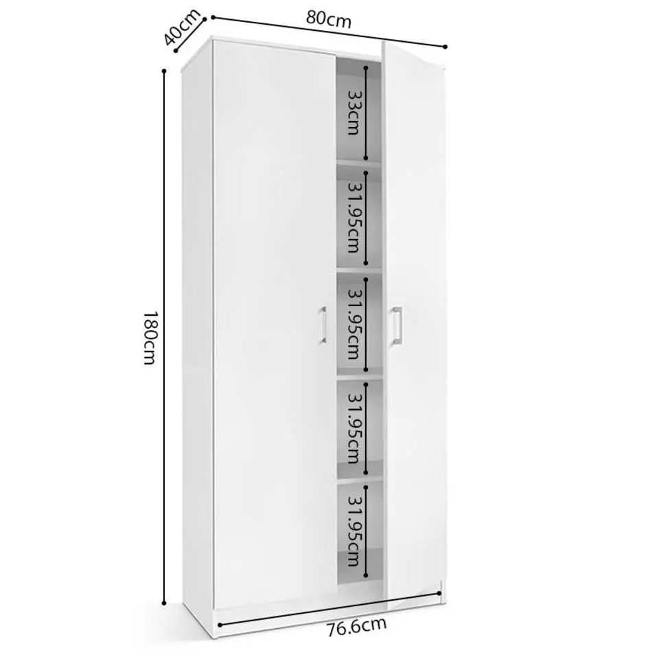Opbergkast Ray 80cm met 2 deuren en 4 legplanken - wit