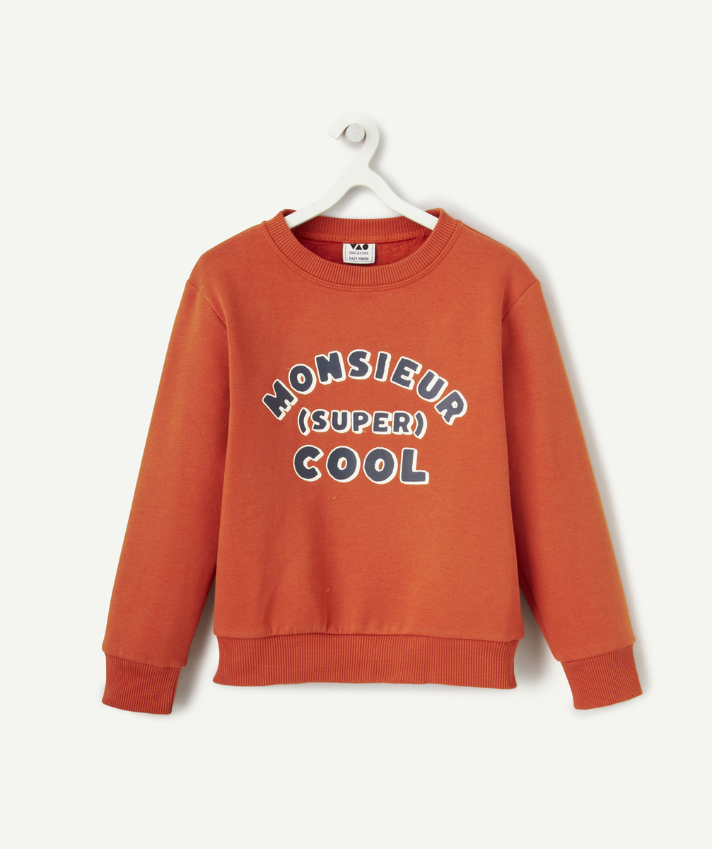 SWEAT GARÇON EN FIBRES RECYCLÉES ORANGE AVEC MESSAGE MONSIEUR COOL