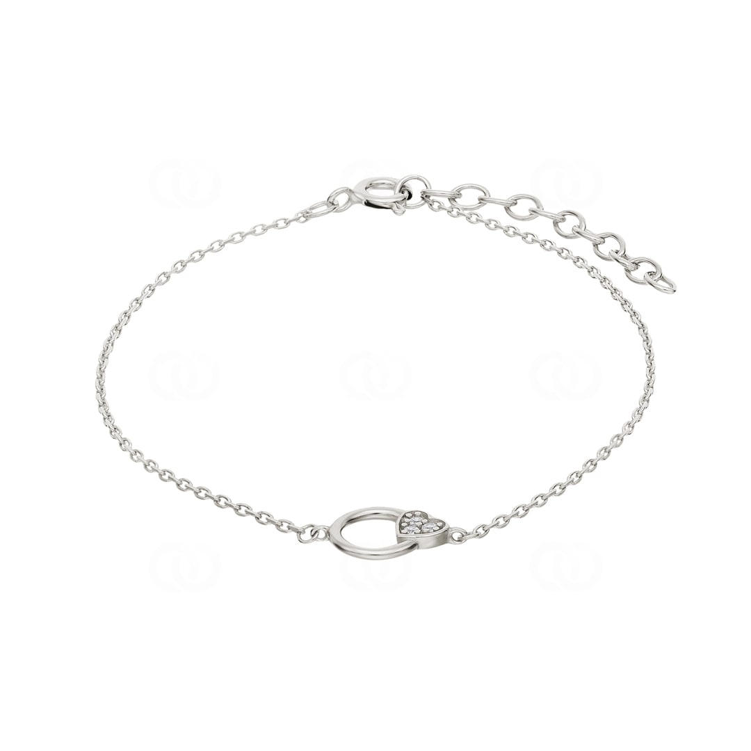 Armband 925 Silber rhodiniert Herz mit Zirkonia 19cm