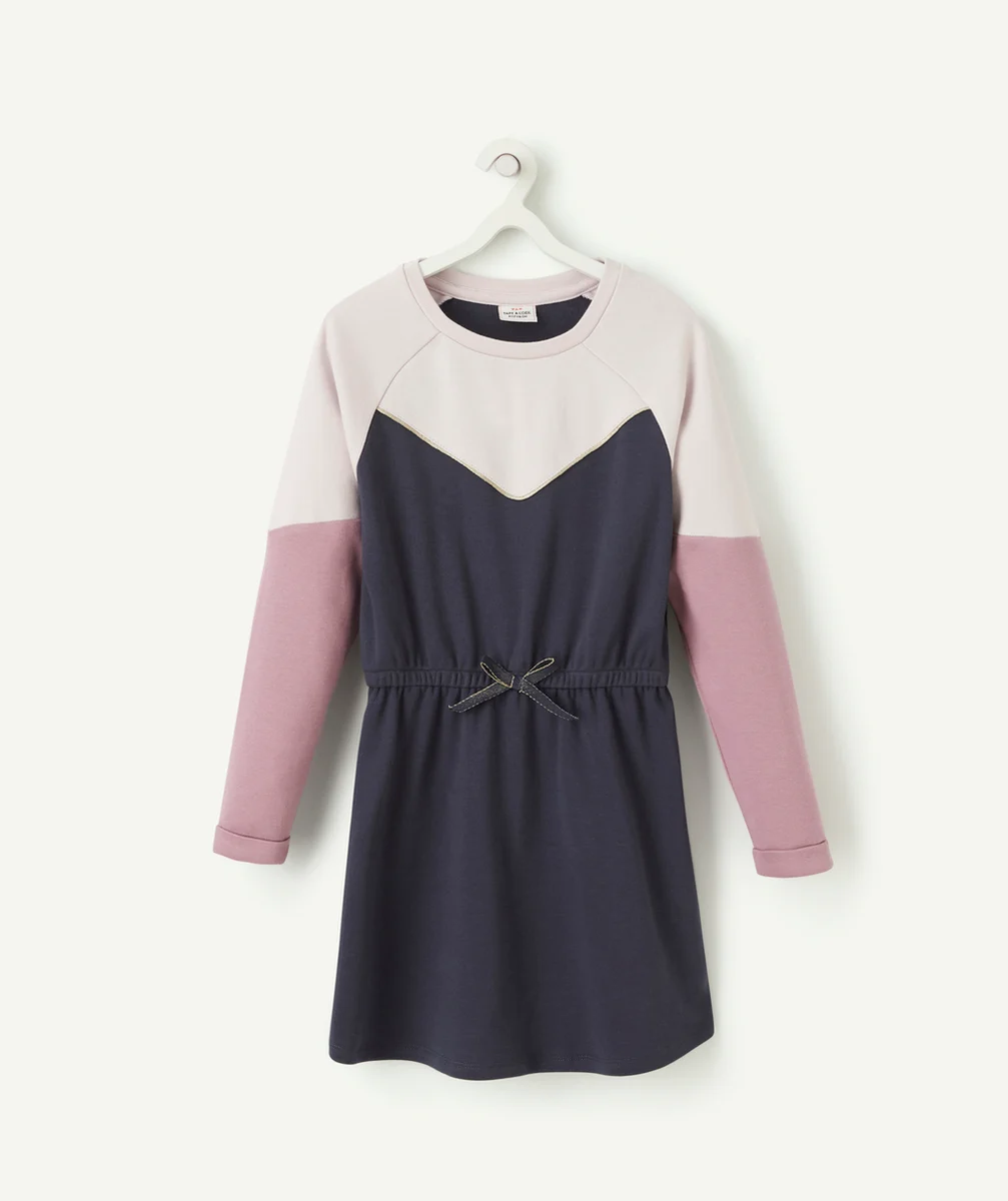 ROBE FILLE COLORBLOCK VIOLET ET BLEU MARINE