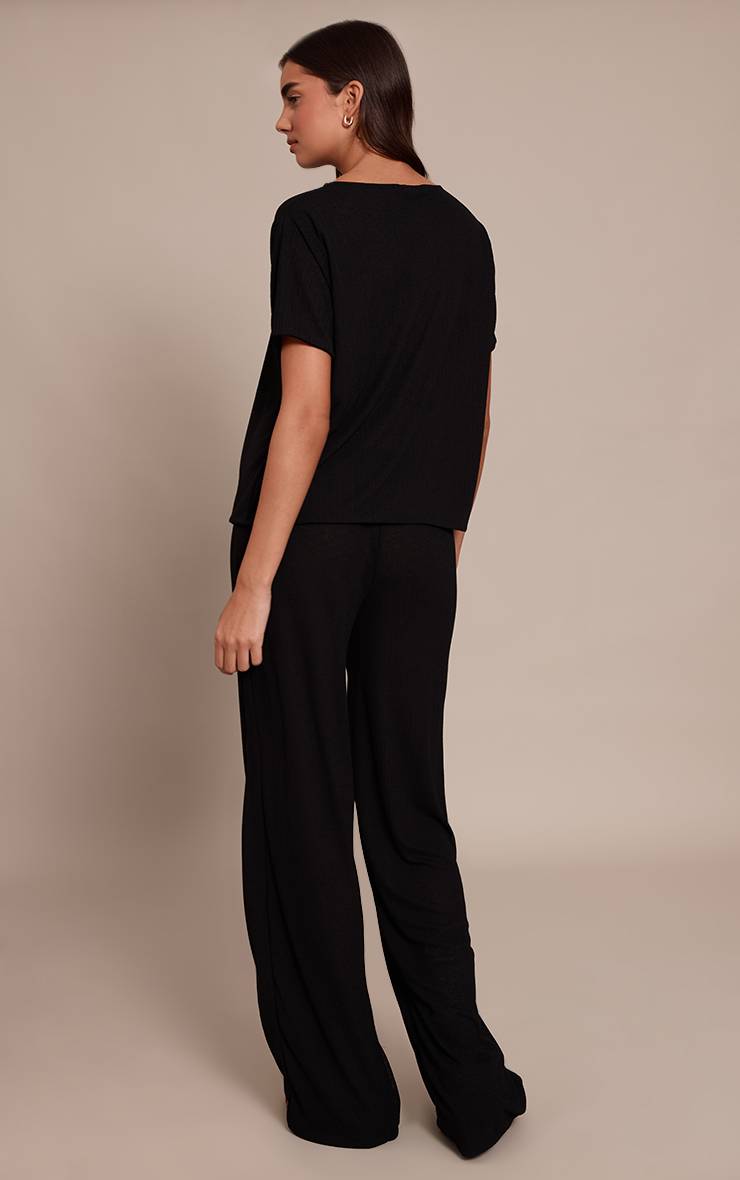 Noir Pantalon Large Texturé Transparent