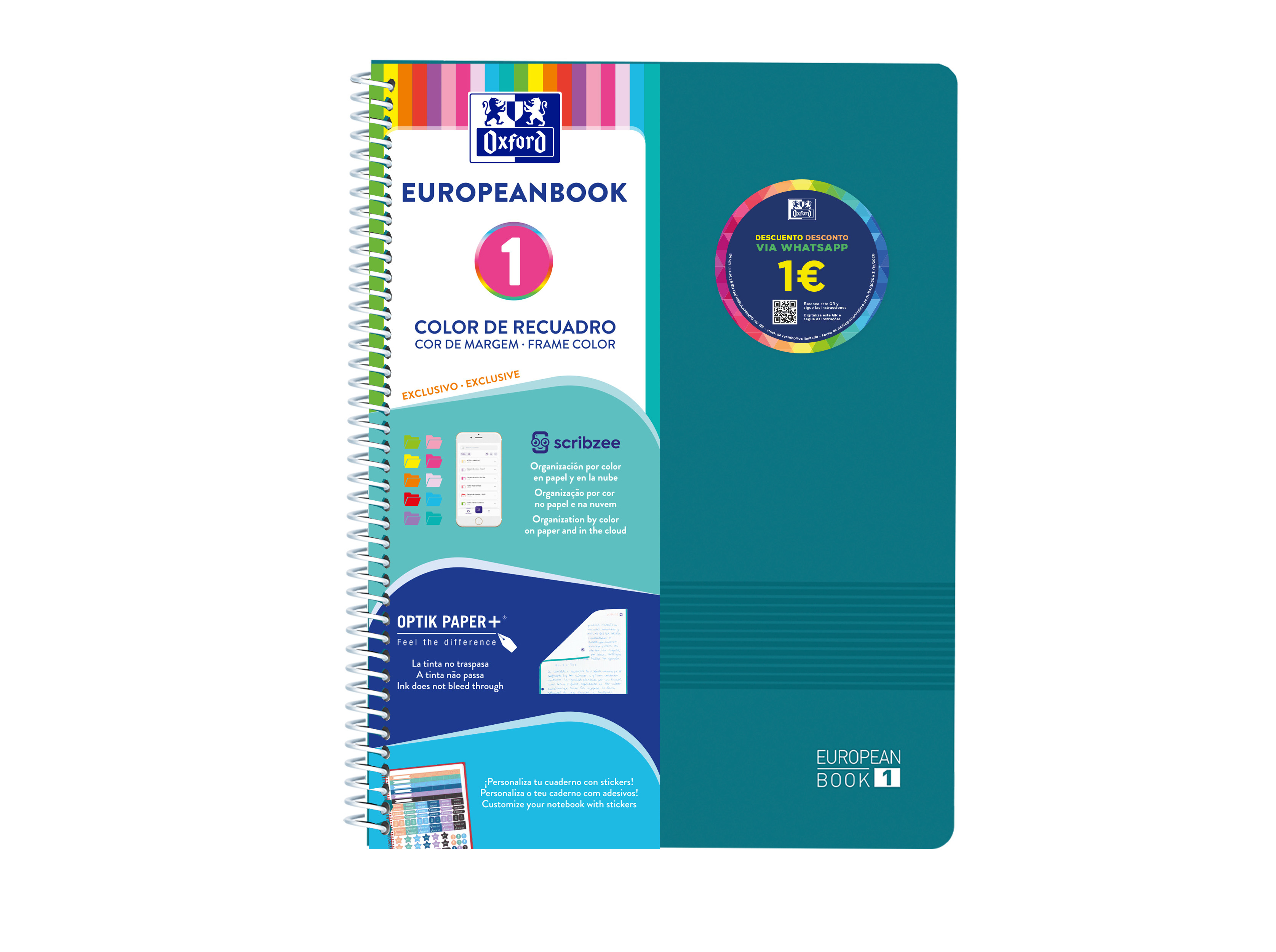 CADERNO ESPIRAL A4 QUADRICULADO POLIPPROPILENO OXFORD LIVE&GO 80 FOLHAS CORES SORTIDAS