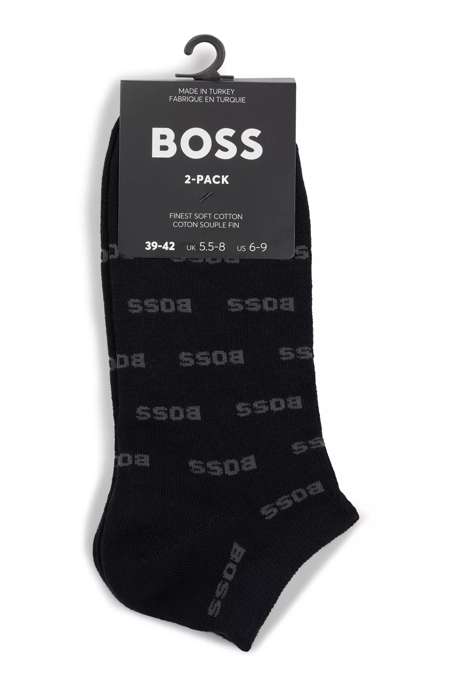 BOSS Preto - Pacote com dois pares de meias até o tornozelo com a marca.