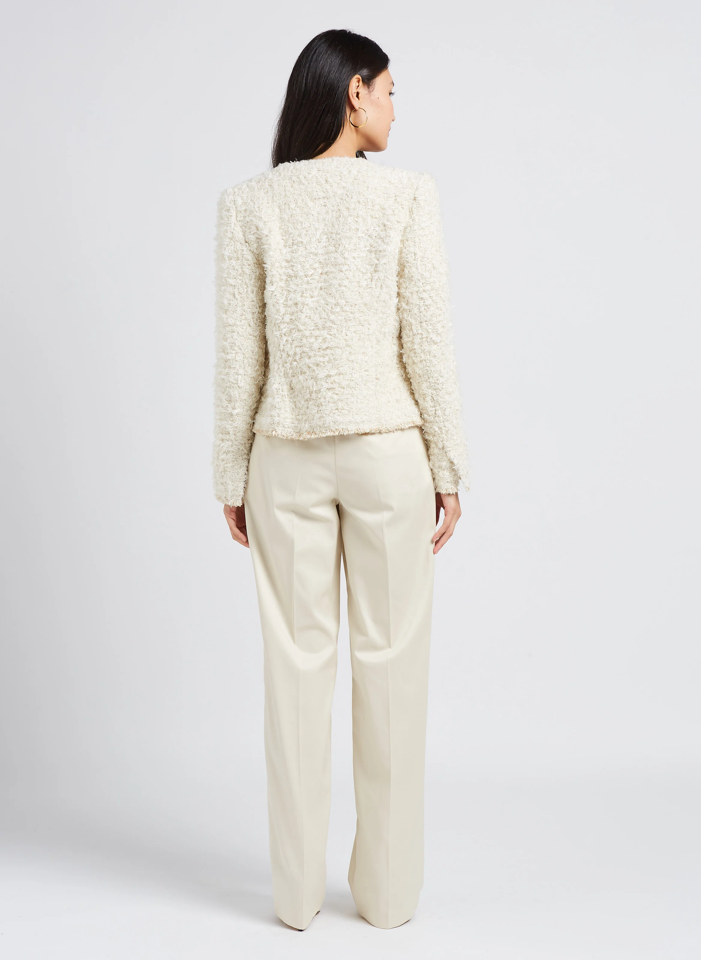 OSNI - Pantalon droit taille haute à pinces en coton | Blanc
