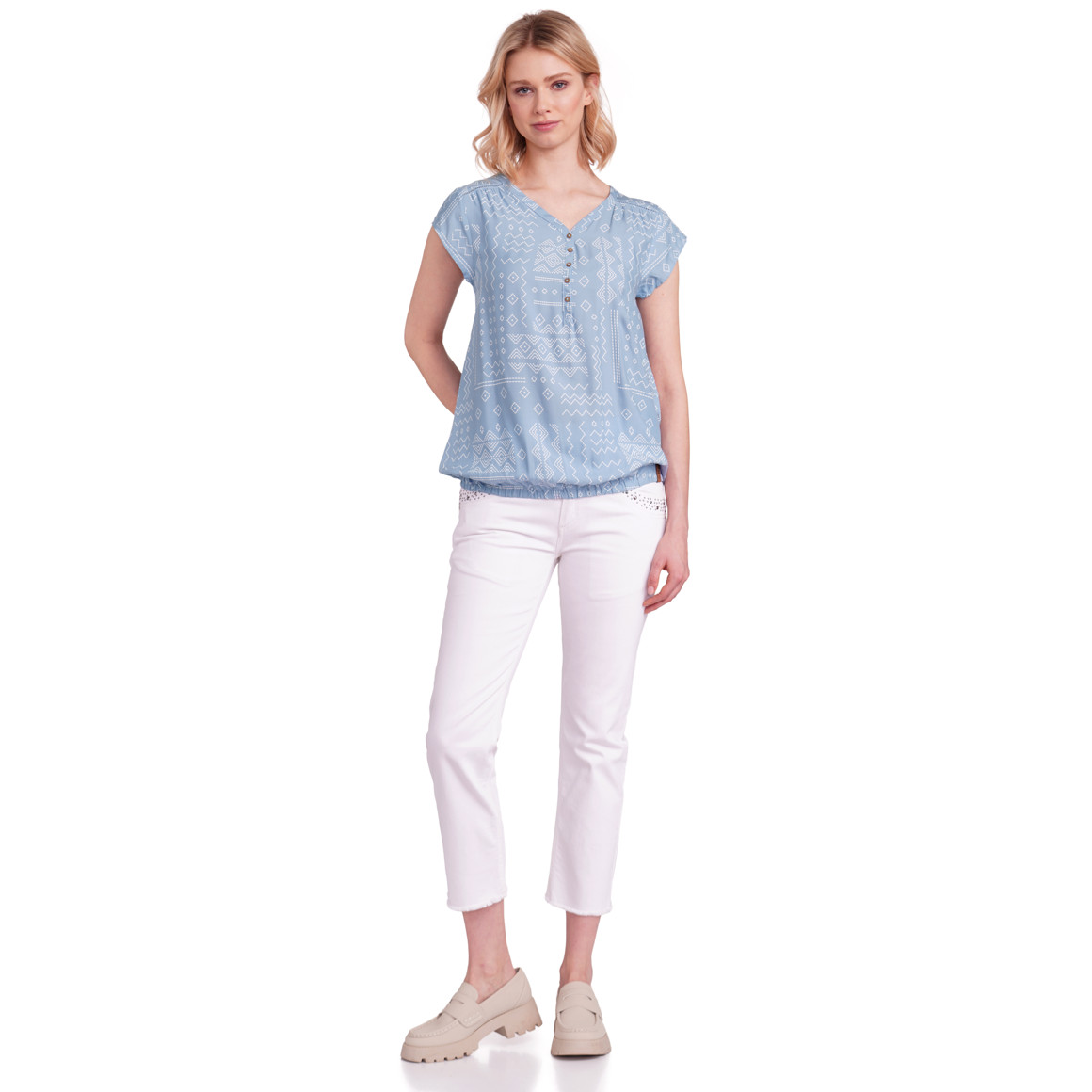 Gina Damen Bluse mit Allover-Muster hellblau / weiss