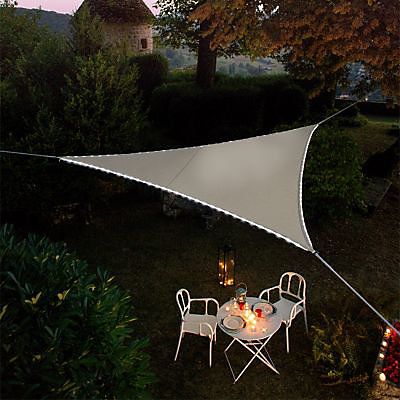 Voile d'ombrage triangle Morel taupe 360 cm avec LEDs solaires