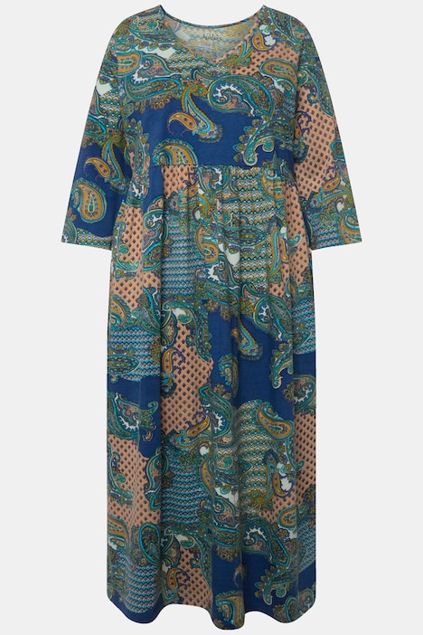 Jerseykleid, Paisleymuster, A-Linie, V-Ausschnitt, 3/4-Arm