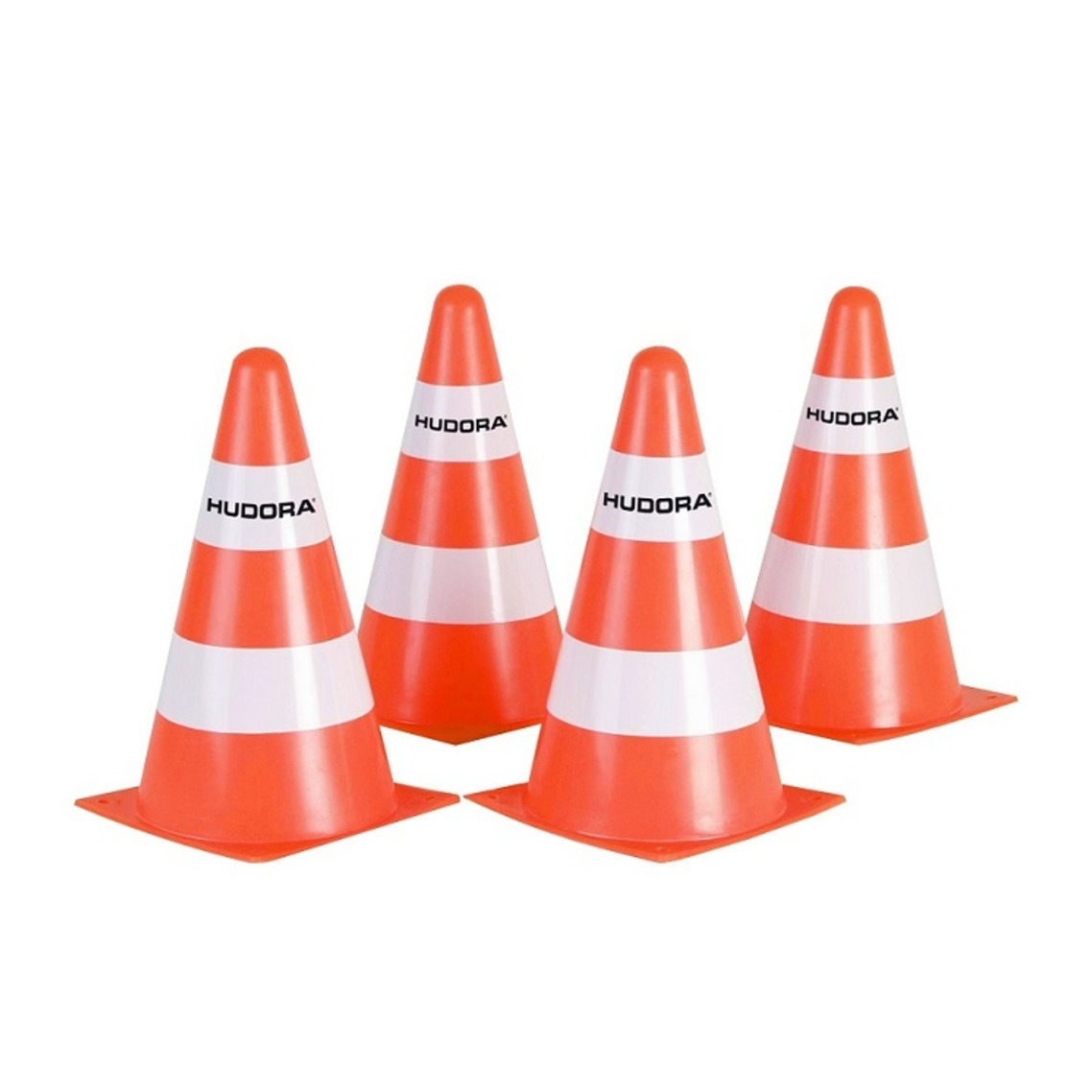 (4er Set) 23cm Trainings Pylone Sport Feldmarkierungs Hütchen Kegel (76105) - Orange / Weiss