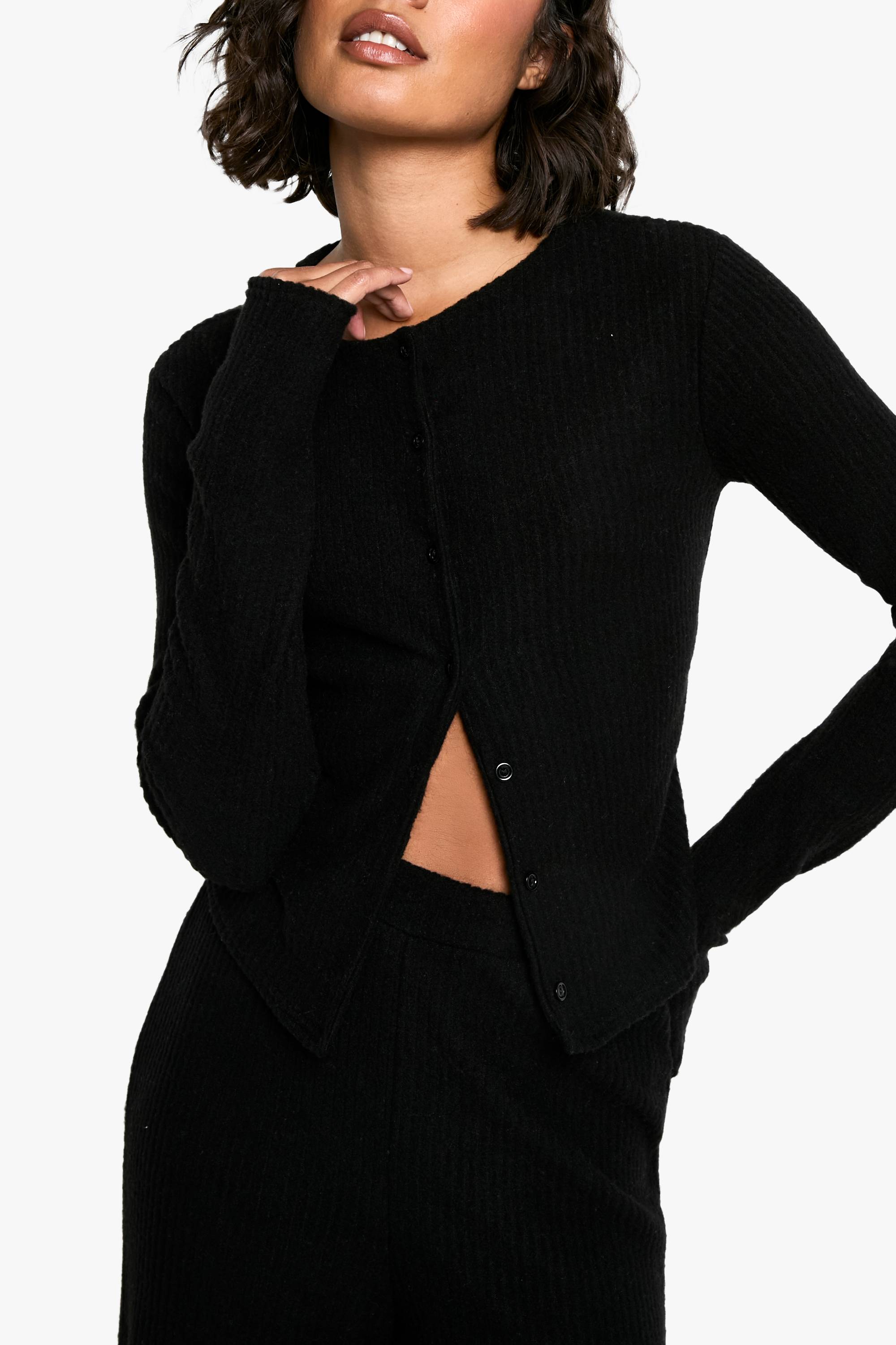 boohoo Cardigan brossé long et ensemble coordonné avec pantalon à jambes larges
