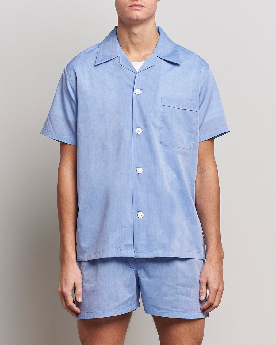 Derek Rose Shortie Cotton Pyjama Set Blue