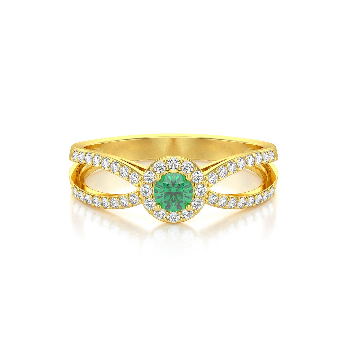 Bague ADEN Or 585 Jaune Emeraude et diamants 2.282grs