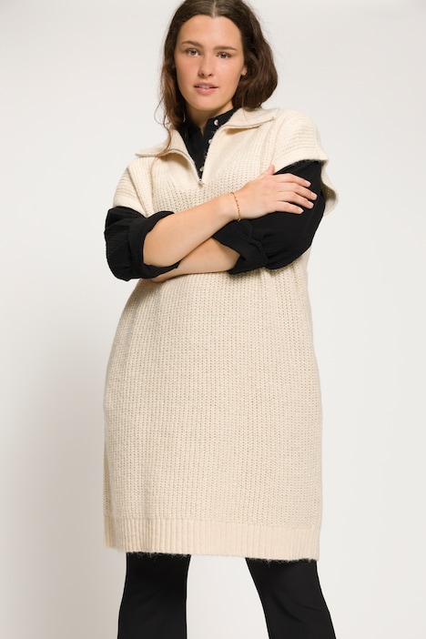 Long Pullunder, oversized, Feinstrick, Stehkragen, Zipper