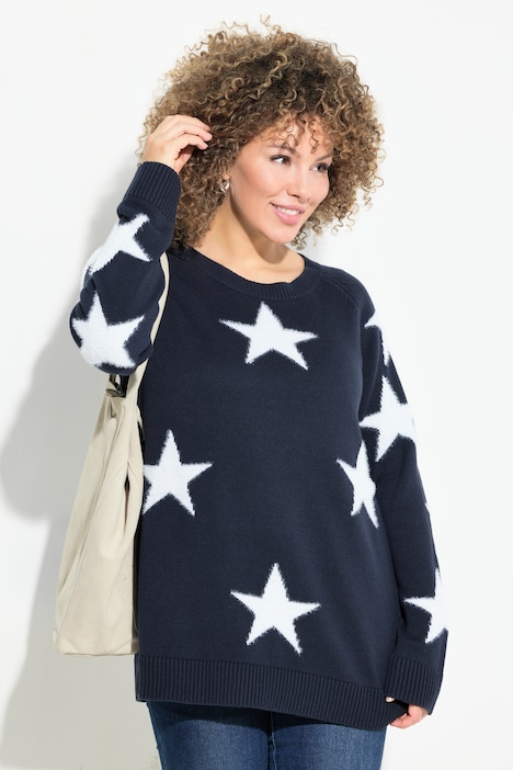 Pullover, Glitzersterne, Rundhals, Raglan-Langarm