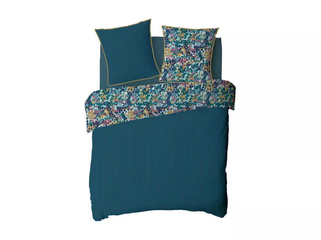 Parure de lit 2 personnes en coton 57 fils imprimé multico 240x220cm