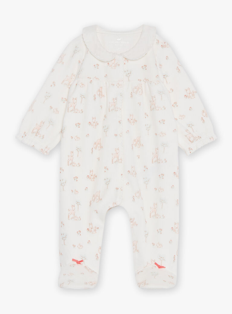 Grenouillère écrue en velours en coton biologique et polyester recyclé