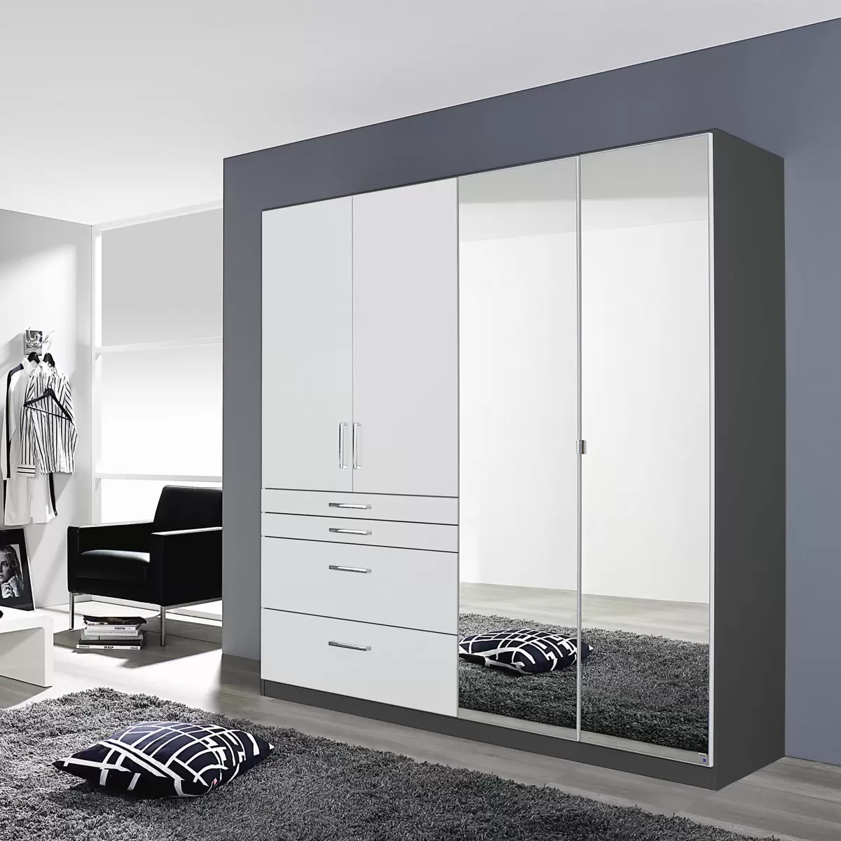 Kleiderschrank 4trg. Harburg grau,weiss