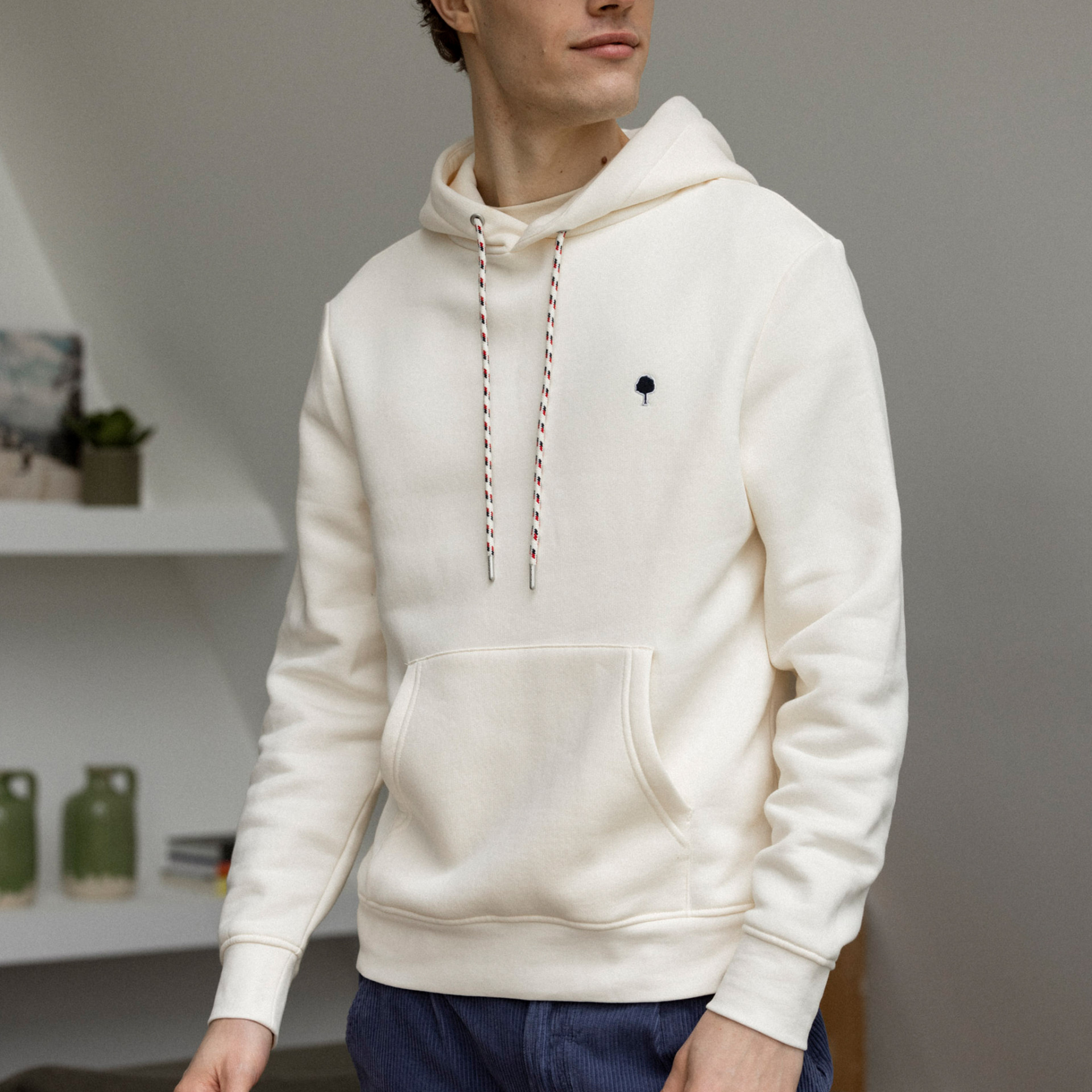 Sweat à capuche écru coton et polyester recyclé - modèle Dirac