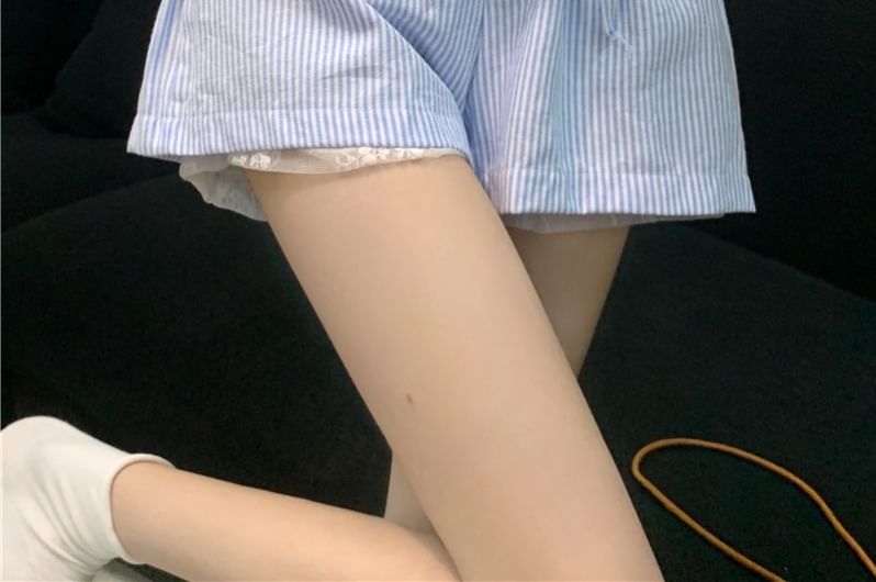 PINPI - Gestreepte shorts met trekkoordtaille / kanten onderbroek