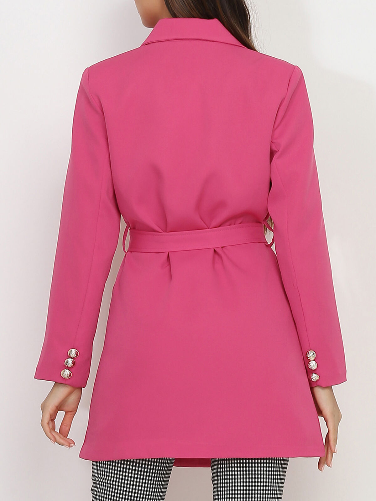 Blazer long ceinturé à boutons officier- Fuchsia