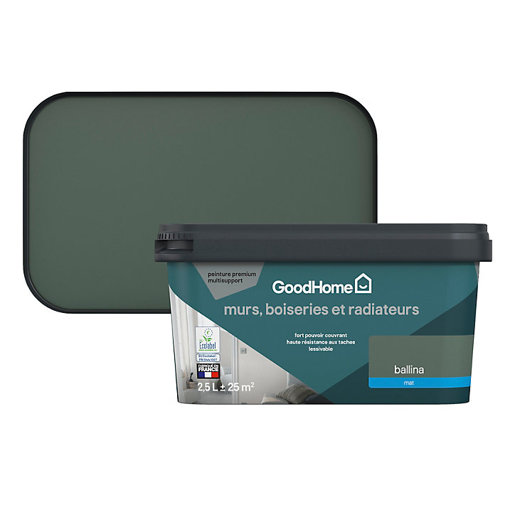 Peinture intérieure couleur murs, boiseries et radiateurs GoodHome mat ballina vert 2.5L