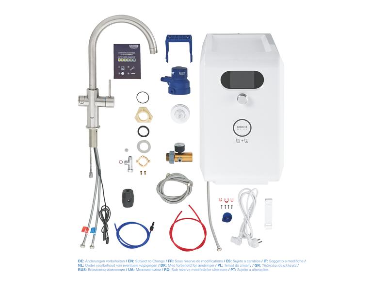GROHE Küchenarmatur Blue Professional C-Auslauf Set Superst Einhand-Spültischbatterie mit Filterfunktion