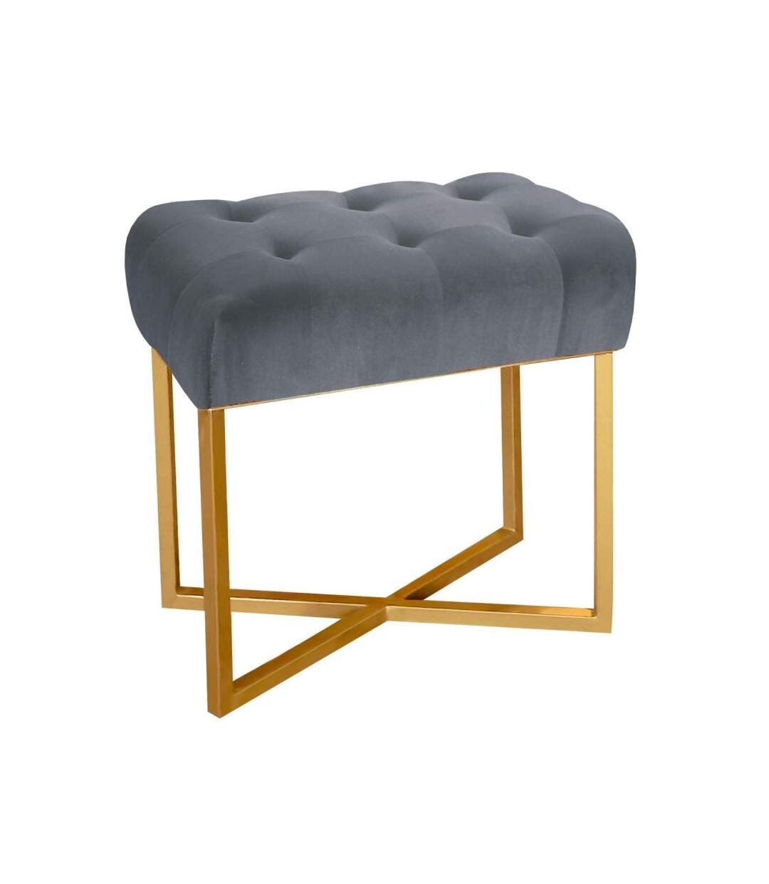 Paris Prix - Tabouret Pouf En Velours auvea 50cm Argent