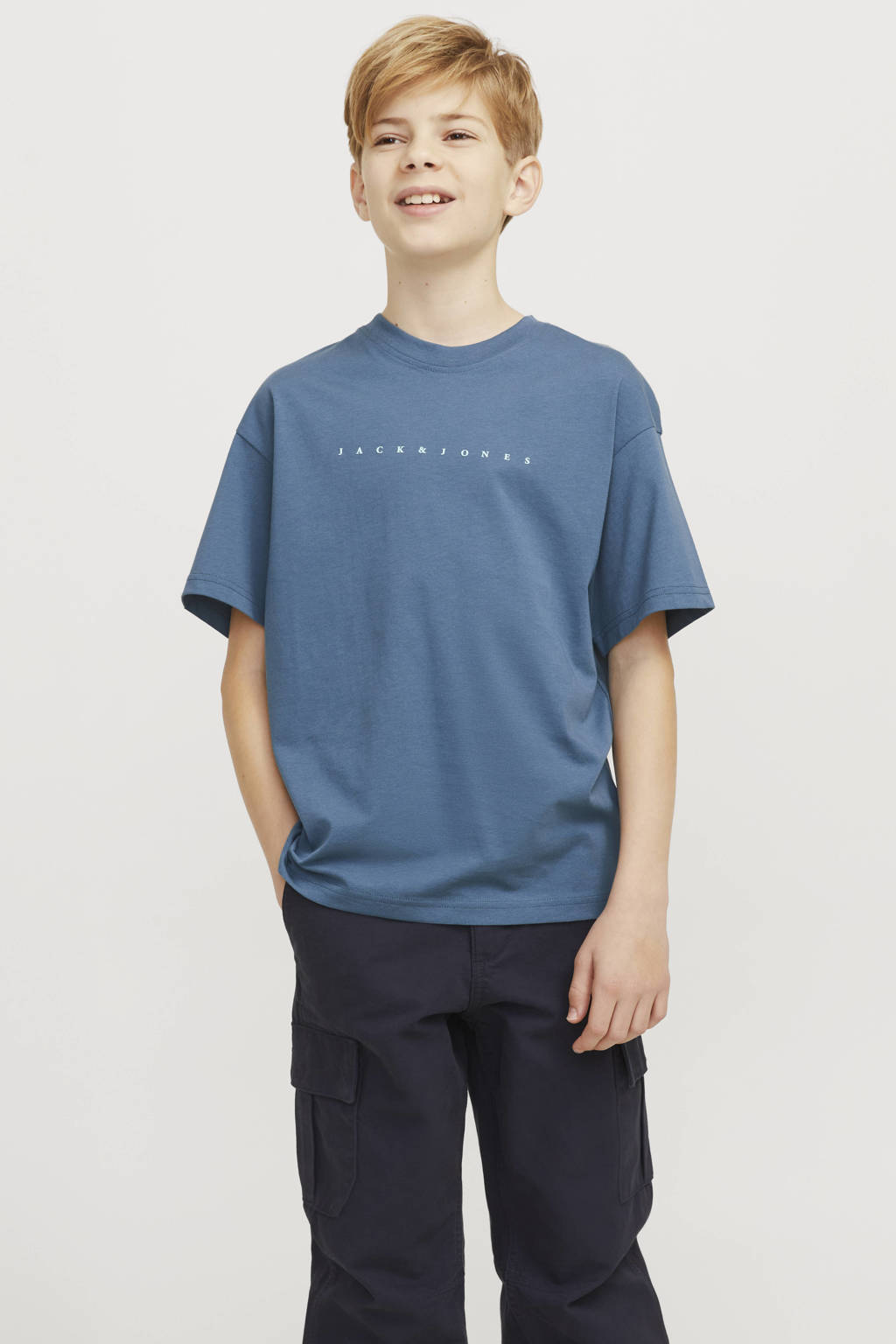 JACK & JONES T-shirt JJESTAR met tekst blauw