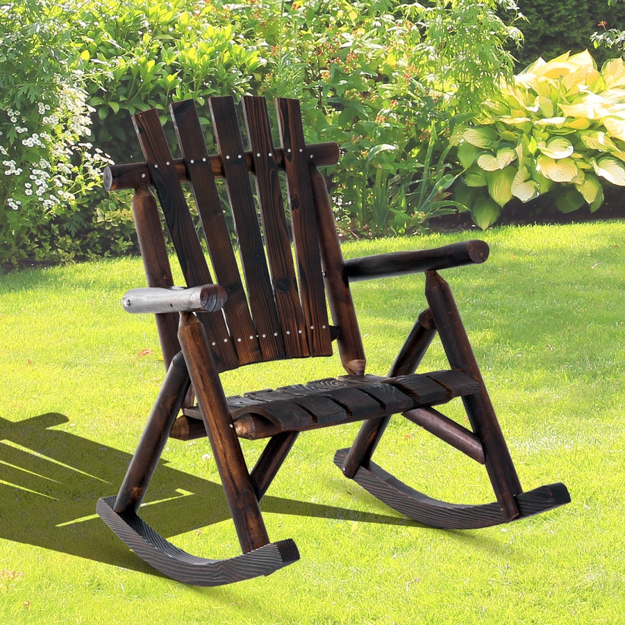 Outsunny Schaukelstuhl mit Armlehne dunkelbraun