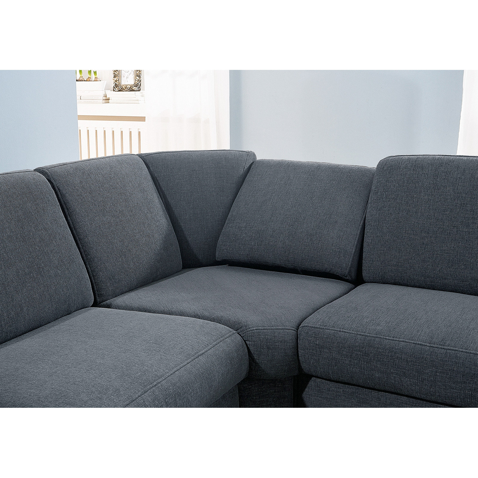 Ecksofa Offenburg Stoff grau, Ottomane rechts