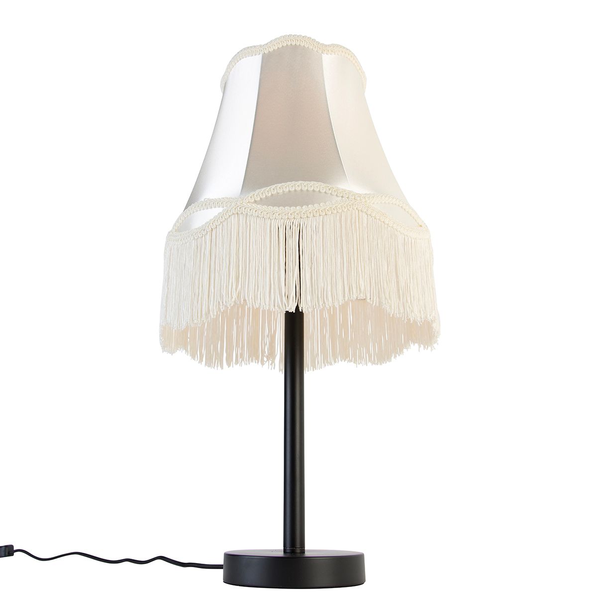 Klassieke tafellamp zwart met granny kap crème 30 cm - Simplo